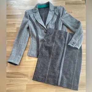Marc Cain Gray Blazer and Skirt Set